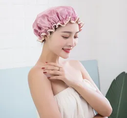 Hushållens dubbelskikt Vattentät duschkåpa Peva förtjockade Kvinnors oljebeständiga schampo Bath Cap Multi-Function Dammsäker röksäker handduk