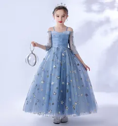 Pretty Blue Star Tulle Sleeves Flower Girls' Dresses Girl's Brithday Dresses Girls' Formal Dress Holiday Dresses Custom SZ 2-12 D813047