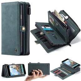 Caseme Magnetische Brieftasche aus Leder, abnehmbare, multifunktionale horizontale Flip-Lederhülle mit Kartensteckplatz, Reißverschluss-Geldbörse für iPhone 14, 13, 12, 11