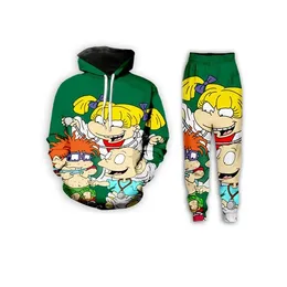 Nuova moda uomo/donna Cartoon Network Rugrats divertente 3D stampa casual felpa con cappuccio + pantaloni ZX23