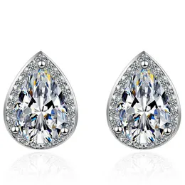 Korean Trendy Stainless Steel CZ Crystal Stud Earrings Jewelry For Women Water Drop Cubic Zirconia Accessories Gift ED837