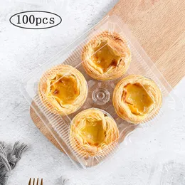 100pcs Disposable 4 Grids Egg Tart Trays Transparent Packaging Boxes Food Storage Boxes With Lids For Home Bar Restaurant Party