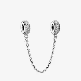 Sparkling Pave Safety Chains Clip Charm Sterling Silver Snake Chain Armband Tillbehör med originallåda för Pandora Säkerhetskedja