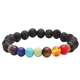 7 Chakra Bracelet Homem Oração Preto Matte Lava Cura Saldo Beads Reiki Buddha Pedra Natural Yoga Bracelet para as Mulheres
