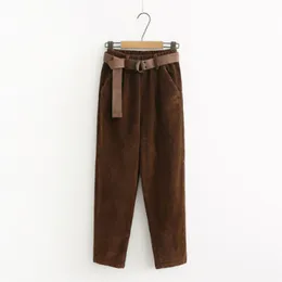 Cordurooyパンツハーレムパンツ秋冬女性ズボン弾性ウエストサッシカジュアルブラックズボンPantalones Mujer Cintura Alta CX200817