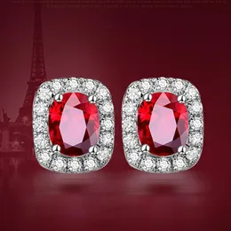 Małe eleganckie rubinowe szlachetki Czerwone Kolczyki stadninowe Kobiety moda cyrkon Diamond biały złoto srebrny 925 luksusowa biżuteria 2137362