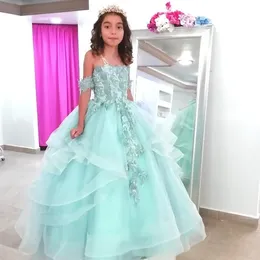 Dantel Boncuklu Vintage Çiçek Kız Elbise Balo Elbise Katmanlar Küçük Kız Pageant Elbiseler Gelinlikler Ucuz Cemaat Gowns L45