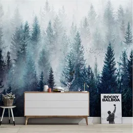 Milofi non-woven wallpaper mural Nordic modern minimalist fresh cloud forest living room sofa TV background decorative painting
