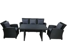 Classical Outdoor Patio Furniture Set 4-Piece Conversation Set Black Wicker Furniture Sofa Set with Dark Grey Cushions WY000055AAB