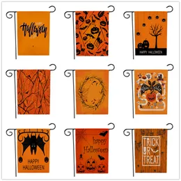 Halloween Flax Garden Flag 47*32cm Double Sided Pumpkin Skeleton Digital Printed Garden Flag Linen Merry Christmas Decoration