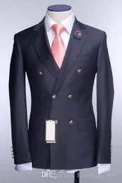 Prawdziwe zdjęcie Podwójne Breasted Groom Tuxedos Navy Blue Man Prom Business Suit Coat Blazer Odzież (kurtka + spodnie + krawat) H: 891