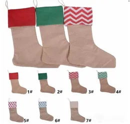 12 * 18Inch Canvas Julstrumpor Presentkassar Striped Xmas Plain Burlap Socks Candy Bag Dekorationer Stor original Burlap Eldstad Hängande prydnad