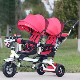 passeggino gemellare di design doppio sedile triciclo per bambini bici per bambini sedile girevole passeggino leggero a tre ruote passeggino protettivo di marca