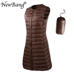 NewBang 3XL Gilet da donna in piumino ultraleggero senza maniche Gilet in piumino d'anatra bianco Gilet lungo da donna caldo antivento