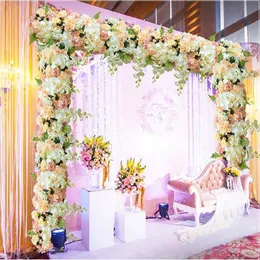 Artificiell båge blomma rad bord löpare centerpieces sträng för bröllopsfest väg citerade blommor dekoration 10 st vardera partiet