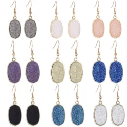 Modeimitation druzy drusy örhängen guldpläterade ovala Geometri faux natursten harts dinglande örhängen för kvinnor smycken