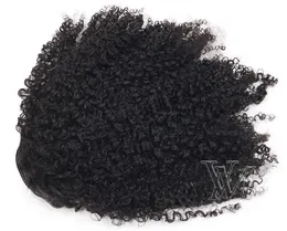 Mongolisk ingen trassel no sheddin afro curly costum 3c dragstring hästsvans naturlig svart 12 till 26 tum 120 g mänskligt hårväv elastiska band banden