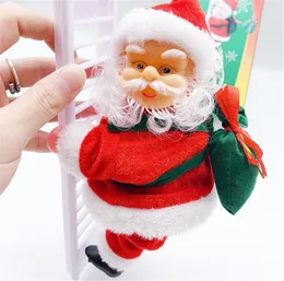 Ny festlig 2020 Santa Claus Climbing Ladder Electric Doll Julgran Hängande Ornament Utomhus Inomhus Dörr Väggdekoration
