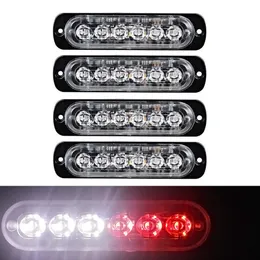 Car White Red Amber Strobe LED Light 6 LED Strob Signal Warning Light Bar Säkerhet Flash Blinkande Bulb Yta Mount Lampa 12V 24V