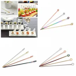 Martini cocktail picks olive fork fruit sign decoration 11cm 304 stainless steel color plated titanium fruit needle