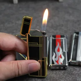 Creative Butane Gas Inflated Lighter Metal Flip Side Igntion Grinding Wheel Portable Jet Free Fire Lighter Advertising