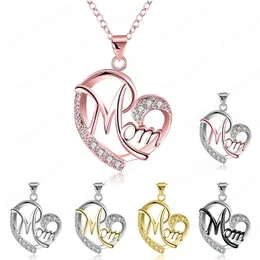 New Carved Letters Heart Mom Necklace Charm Pendant Colorful Zircon Necklace Gold Color Mothers Day Birthday Gift Jewelry