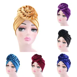 2020 Soft Velvet Hijab Caps Muslim stretch Turban cap Islamic Underscarf Big Flower Bonnet hat headband tube cap Headwrap Femme