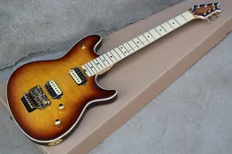 Fabriksanpassad sunburst elektrisk gitarr med moln Maple faner, lönn fretboard, dubbel rockbro, guld hårdvara, kan anpassas