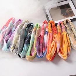 Fashion Women Tie Dyed Headband Outdoor Sports Velvet Cross Hairbands Girls Elastic Headwrap Hair Accessories