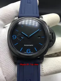 12 Estilos Luxo Alta Qualidade 44mm Preto PVD Fibra de Carbono Padrão Gaivota Automático Relógio Masculino Mostrador Preto Pulseira de Borracha Relógios para Homens PM2A