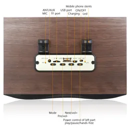 Freeshippingポータブル木製ワイヤレススピーカーサブウーファーステレオBluetoothスピーカーラジオFMデスクトップCaixa de som for Android用