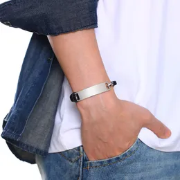 Men's DIY Lettering Stainless Steel Blank Curved Brand Leather Bracelet
