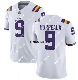 NCAA LSU Tigers #9 Burreaux Jersey Joe Burrow White Purple