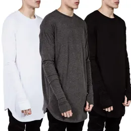 New Fashion Hip Hop Long Sleeves Ripped Cuff Long Sleeve Men T-shirt High Street Casual Tshirt Men