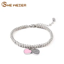 Charm Bracelets Link Chain SHE WEIER Charms Heart Braclet Bangles Beads Femme Gifts For Women Female Braclet Stainless Steel Jewelry Braslet Braceles