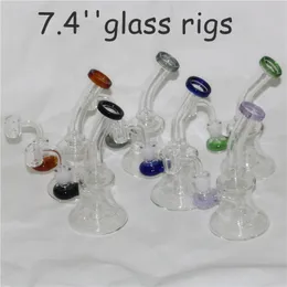 Rauchen Wasserpfeifen 7,4" Glas Dab Rigs Wasserpfeifen Bongs Bong mit 14 mm männlichen 4 mm Quarz Banger Crystal Hand Pipe