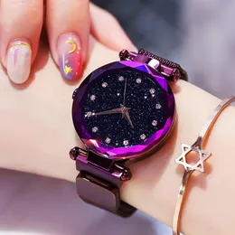 Luksusowy Diament Róża Złote Kobiety Zegarki Starry Sky Magnetyczne Mesh Ladies Quartz Wrist Watch dla Relogio Feminino Montre Femme 2020