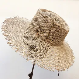 New Fashion Hot Hollow Sun Hat för Wome Girls Summer Wide Brim Natural Gräs Straw Hat Stor Brim Strand Hattar