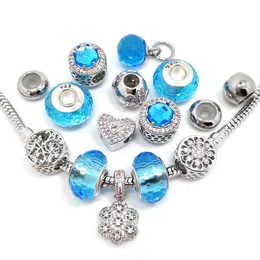 Metal and Glass Jewelry Charms 16pcs Assorted Styles Micro-set Rhinestone Copper Beads fit European Bracelet DIY and Pendant for Necklace