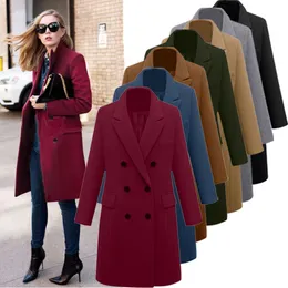 Womens Winter Lapel Wool Coat Trench Jacket Long Overcoat Outwear autumn winter Dropshipping size Leisure Work clothes Selling T200110