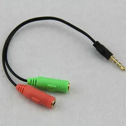 Partihandel 200PCS / Parti 2 till 1 Audio Cable Adapter Line Conversion Head till två mobiltelefon headset dator MP3 Player Game Box
