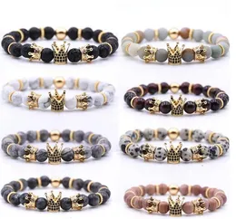 Natural Volcanic Rock Handmade Beaded Bracelet Inlaid Zircon Crown Fashion Charm Bracelet Multicolor Epacket Free Shipping