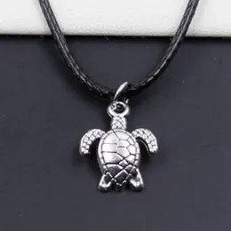 Gratis Ship 20st / Lot Antik Silver Turtle Tortoise Sea Choker Charms Black Leather Halsband DIY