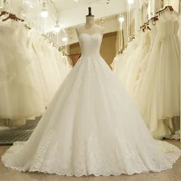 Strapless Appliques Vintage Lace princesa casamento Vestidos Plus Size decote Tulle vestidos de noiva Tribunal Trem vestidos de noivas