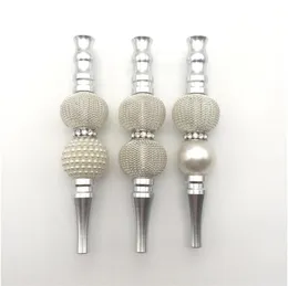 Rhinestone Spherical Hookahs Exquisite Inlaid Tip Metals Silvery Plated Portable Hookah Holder Nozzle Originality Smoking Pipes 14mla F2