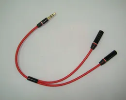 Wholesale - New earphone cable 3.5mm male to 2 female Metal branch red audio cable splitter adapter 100pcs/lot