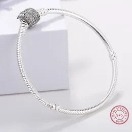 Hot Sale Wholesale Authentic 925 Sterling Silver Bangle Signatur med Crystal Snake Armband Bangle Fit Kvinnor Bead Charm DIY PANDORA