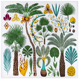 Nowy jedwabny szalik Twill Women Palm Tree Printing Square Szaliki Fashion Faulard Duże hidżab szalkerChief 130*130 cm