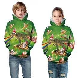 European And American Christmas Dinosaur Digital Printing Children's Hooded Casual Sweater Autumn Winter Sports Children's Baseball Uniform