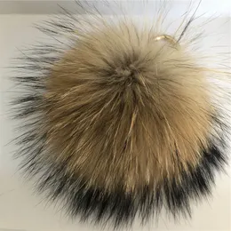 15cm / 6 "- Real äkta naturlig brun tvättbjörnpälsboll pompom charm nyckelring nyckelring tillbehör telefon handväska handväska tofsels